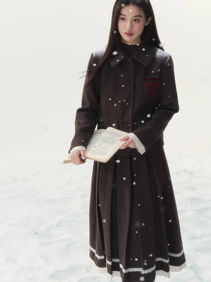 Vintage Wool Coat &amp; Pleated Skirt Set