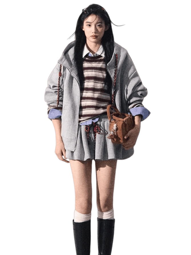 Miu-Inspired Varsity Sweatshirt &amp; Skirt Set