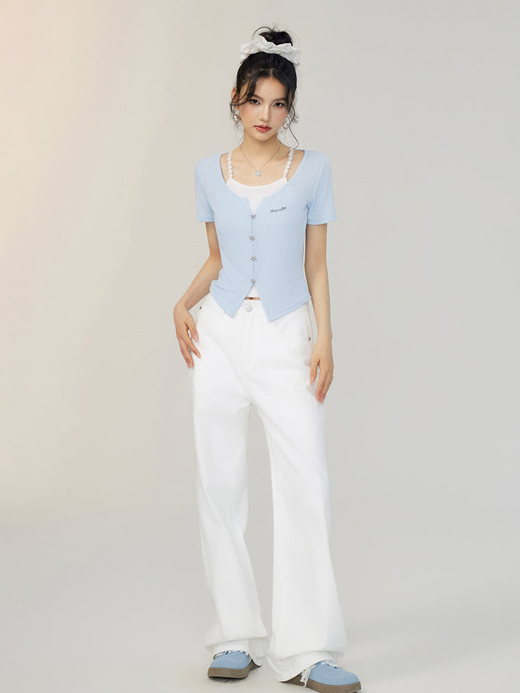 Faux Two-Piece Tencel Blouse