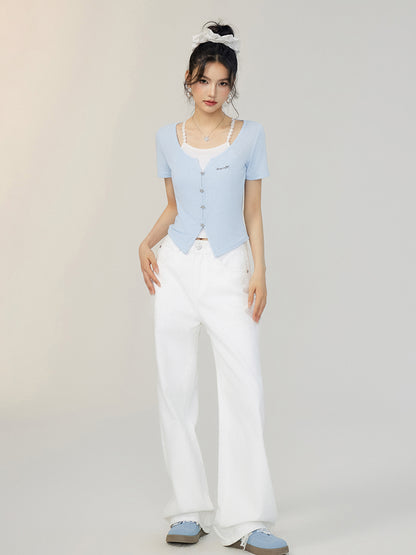 Faux Two-Piece Tencel Blouse