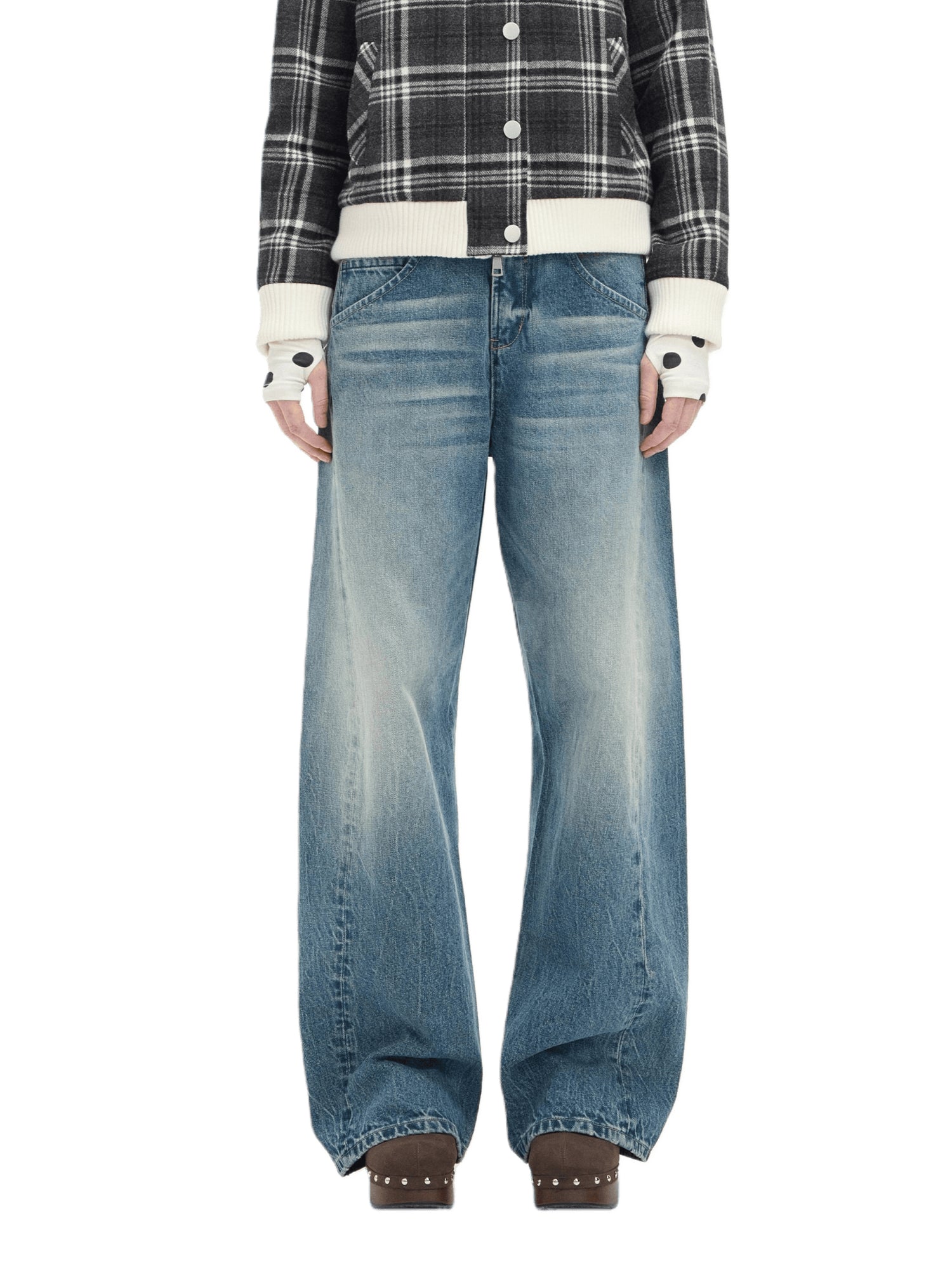 Whisker Sculpted Curved-Leg Denim Pants