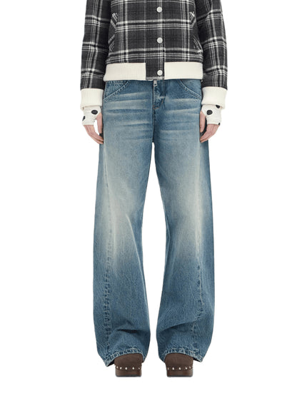 Whisker Sculpted Curved-Leg Denim Pants