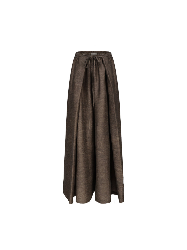 Brown Tie-Waist Wide-Leg Pants