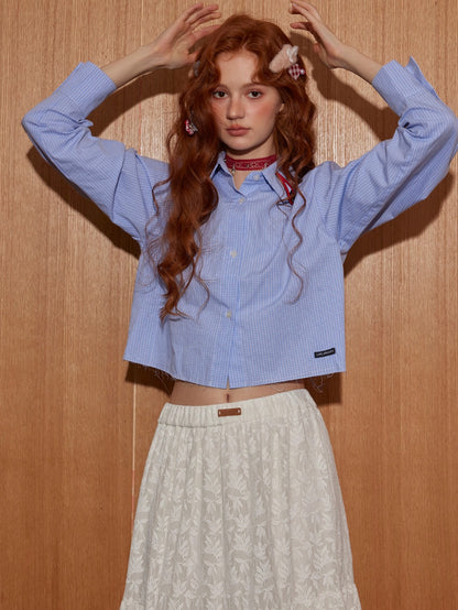 Plaid Cropped Frayed-Hem Shirt - CHINASQUAD