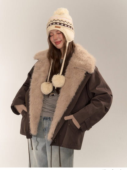 Detachable Fur Collar Parka Coat