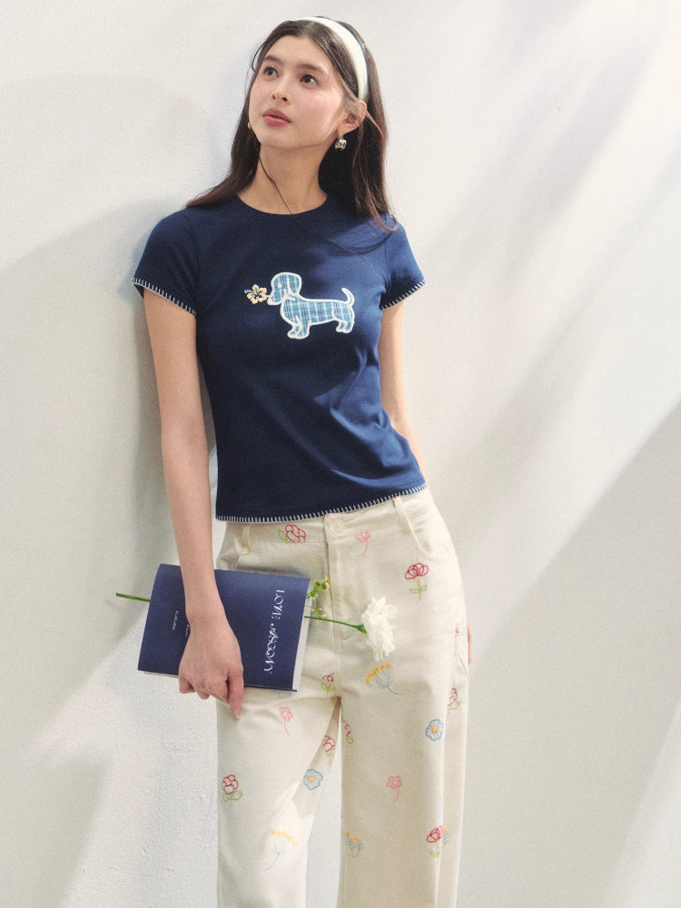 Print Dog Embroidered Tee - CHINASQUAD