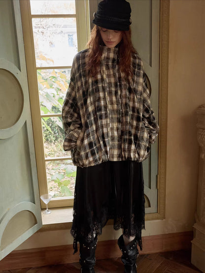 Ruched Stand-Collar Oversized Jacket