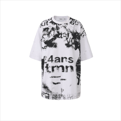 Distressed Laser-Burn Graphic Oversized T-Shirt