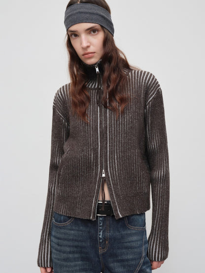 Retro Lyocell Wool Mandarin Collar Knit Cardigan