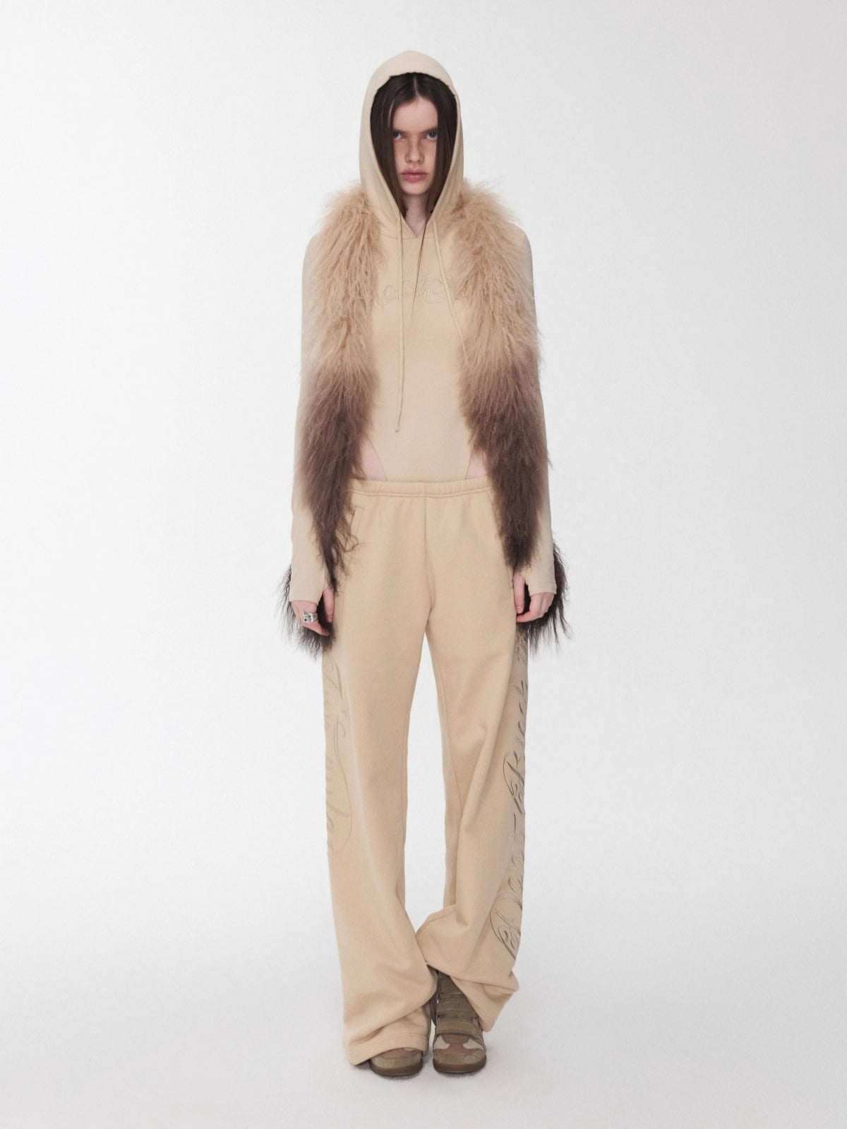 Embroidered Letter Drawstring Hooded Jumpsuit