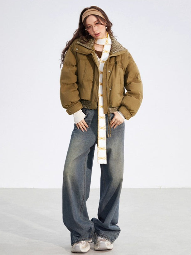 Wool-Blend Knit Spliced Down Jacket