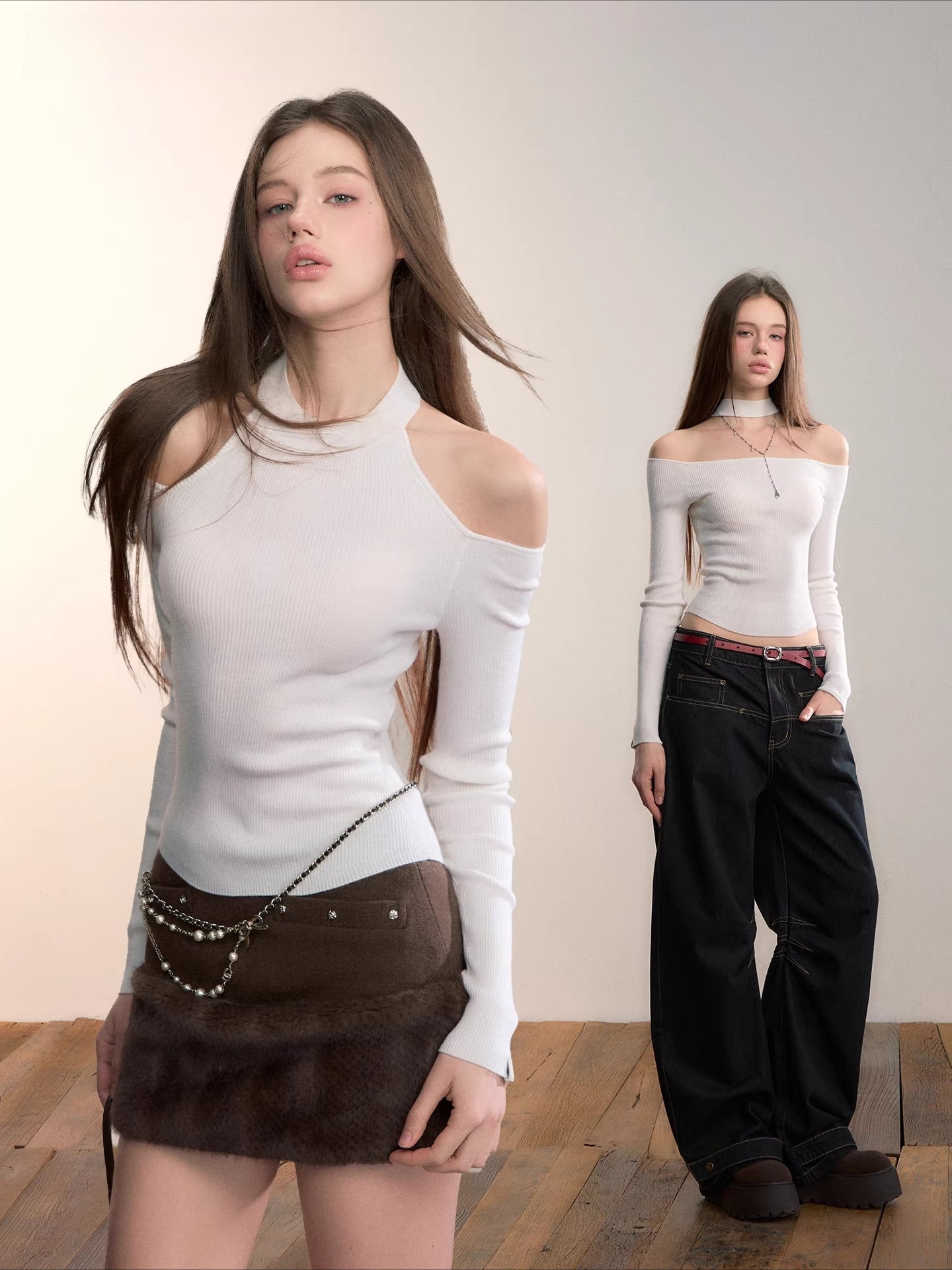 Reversible Cold-Shoulder Knit Turtleneck