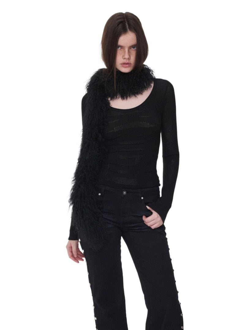 Textured Jacquard Knit Round-Neck Sweater