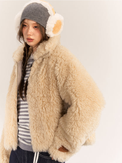 Beige Casual Loose-Fit Warm Jacket