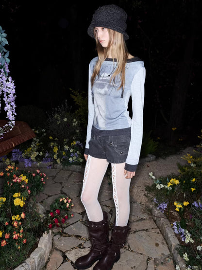 Layered-Effect Graphic Long-Sleeve T-Shirt