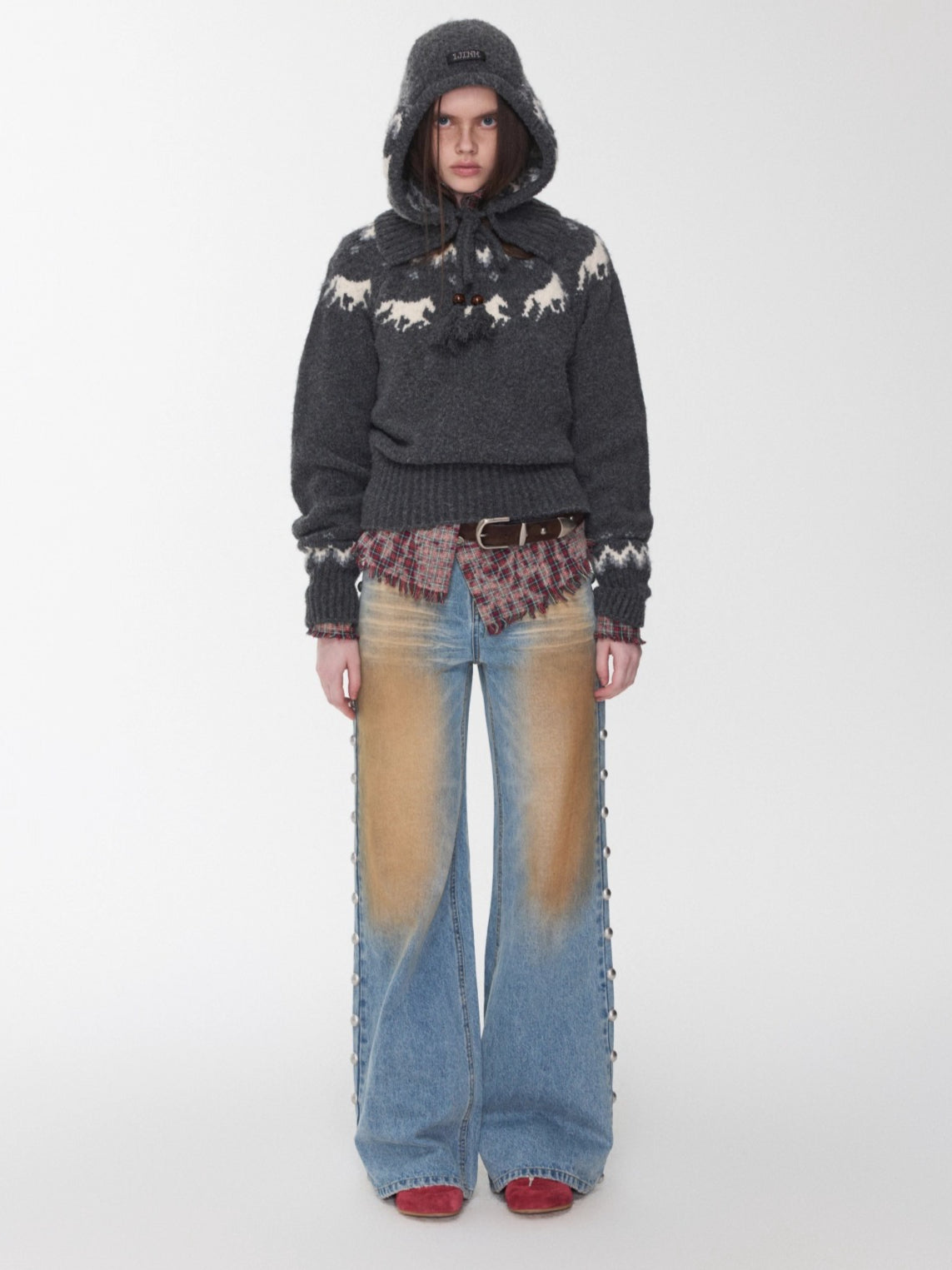 Fair Isle Pony Jacquard Knit Balaclava Hat