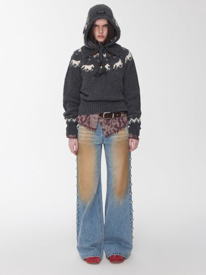 Fair Isle Pony Jacquard Knit Balaclava Hat