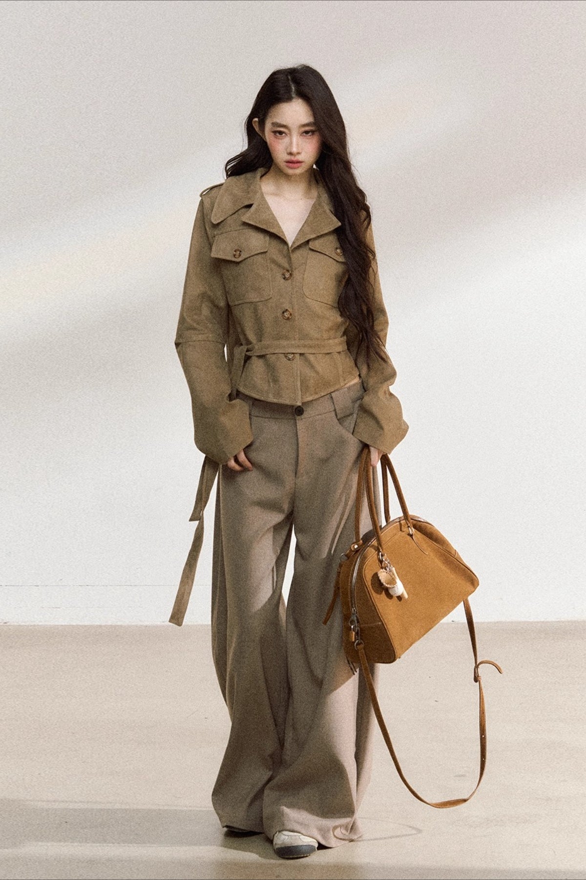 Khaki Suede Cropped Jacket