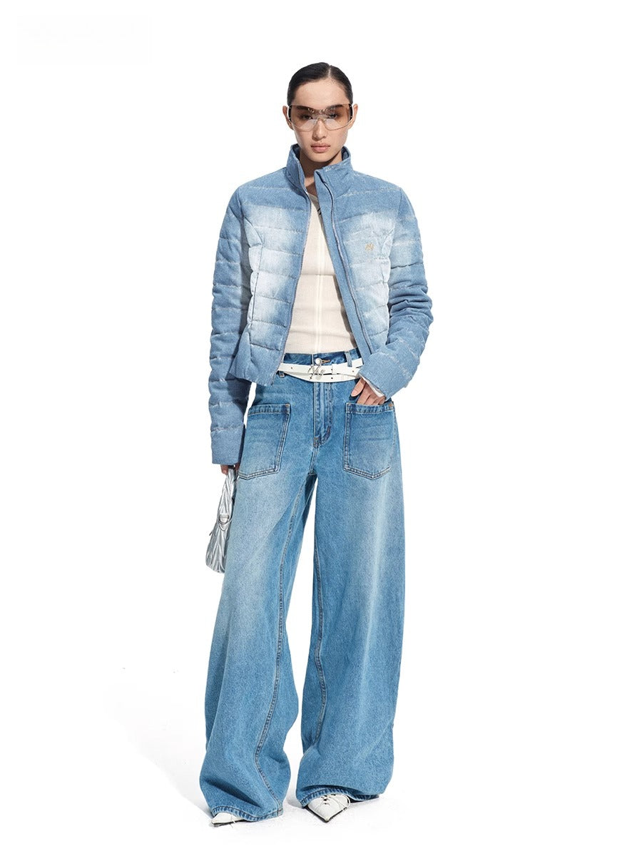 &quot;Caracal Series&quot; Washed Denim Twill Down Jacket