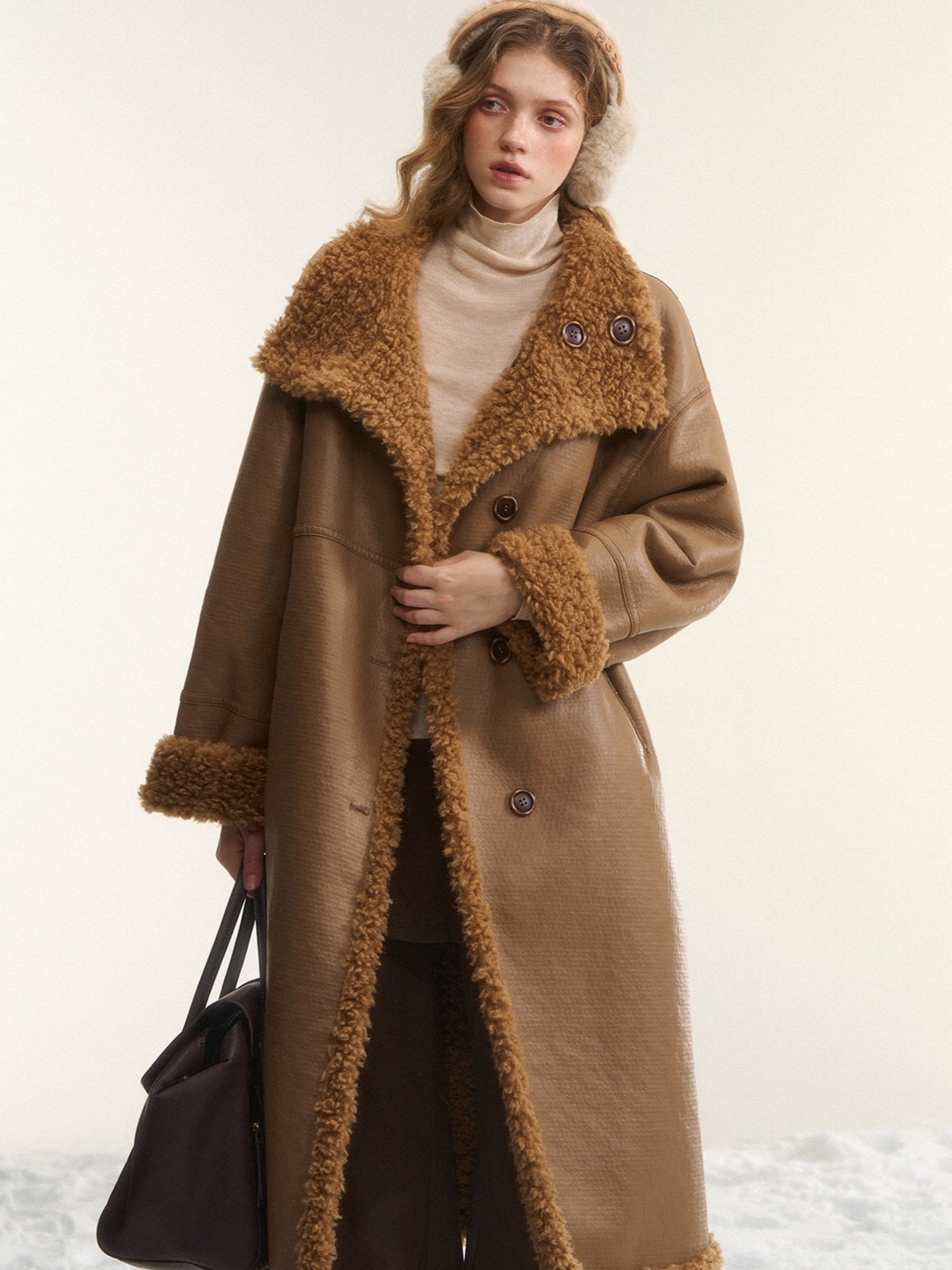 Shearling-Style Panelled Mid-Length Coat