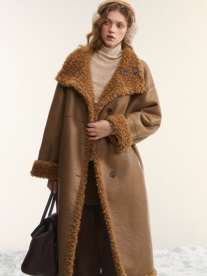 Shearling-Style Panelled Mid-Length Coat