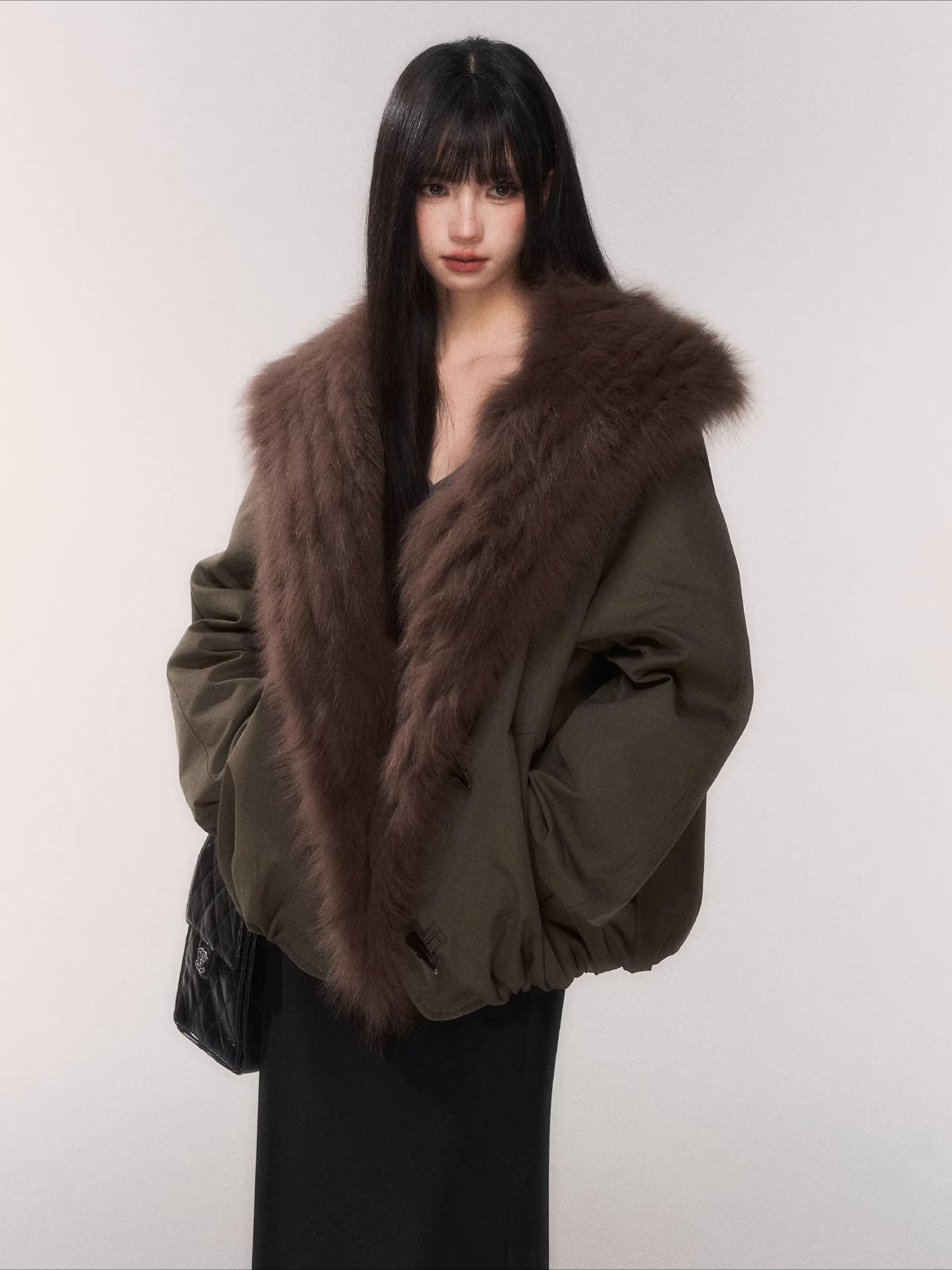 Fur Collar Goose Down Cropped Puffer Jacket