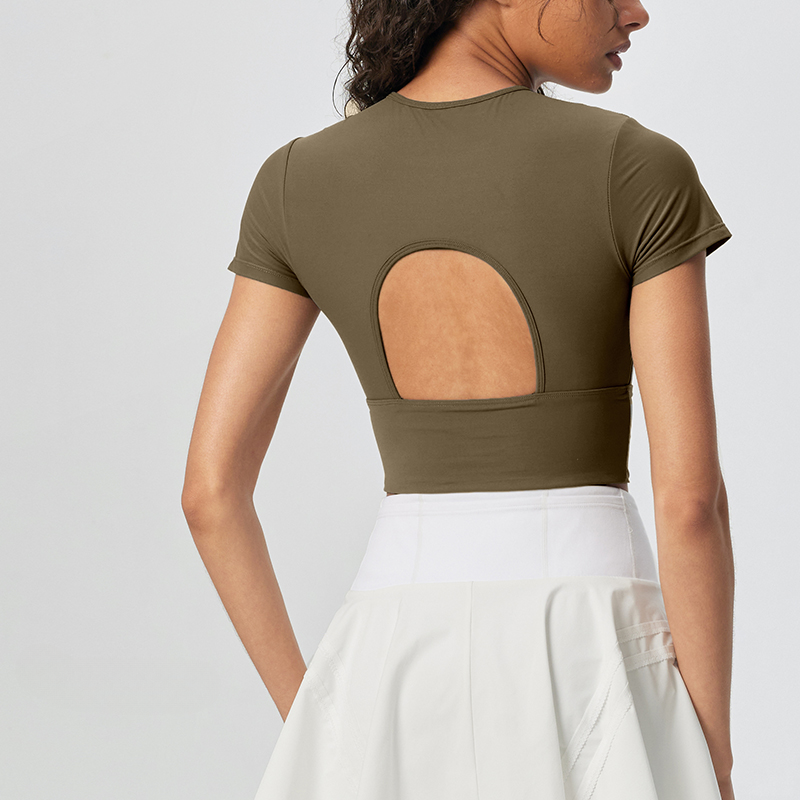 High-waisted Open-back Padded Slim-fit T-shirt