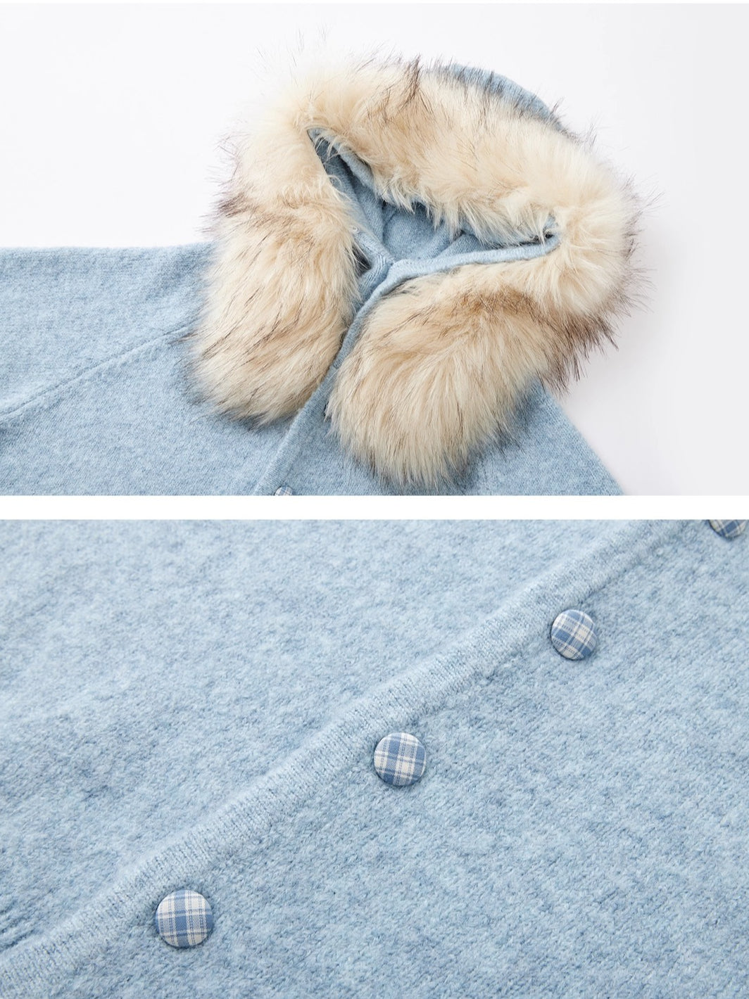 Detachable Fur-Collar Fleece Hooded Cardigan