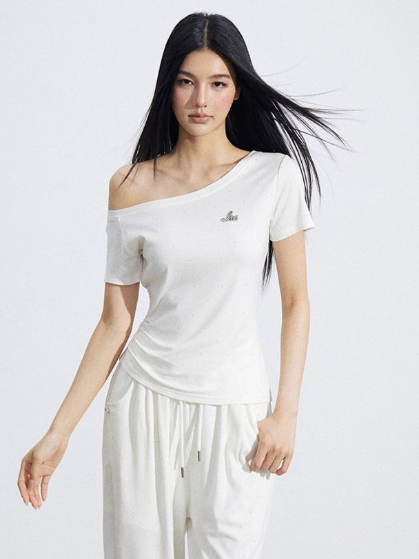 Off-Shoulder Draped Top Wide-Leg Pants Two-Piece Set