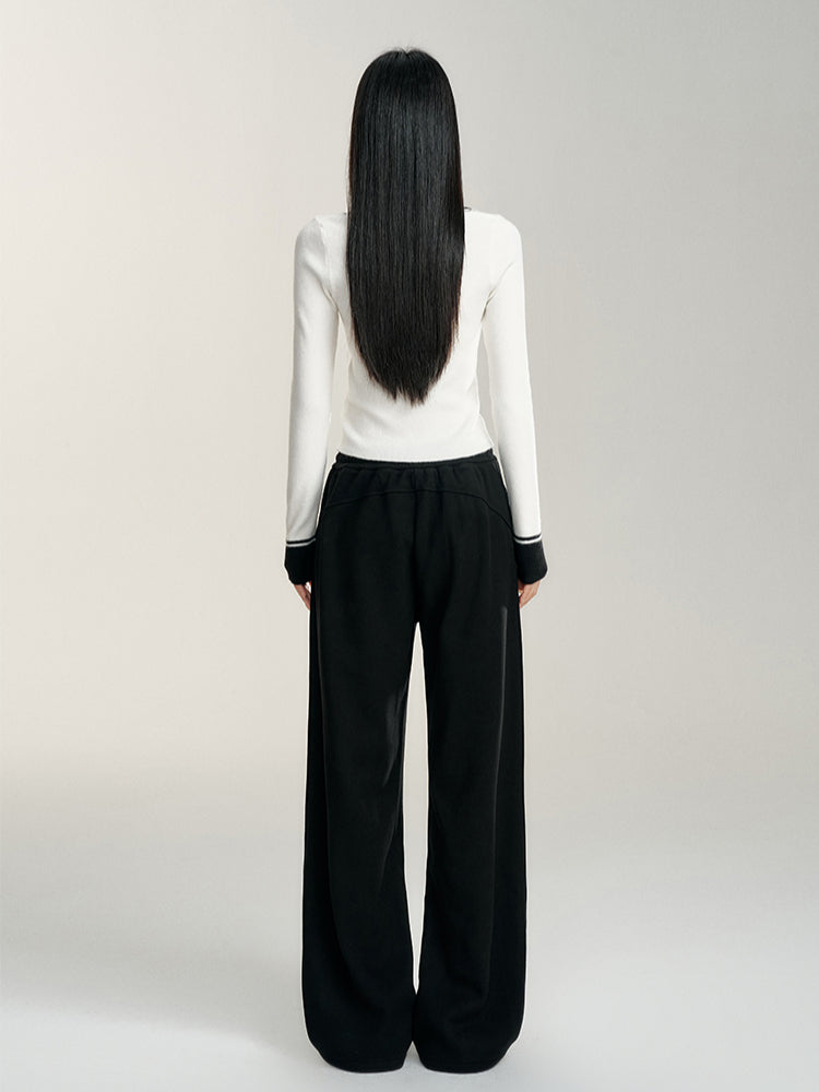 Pleated Fleece-Lined Wide-Leg Pants