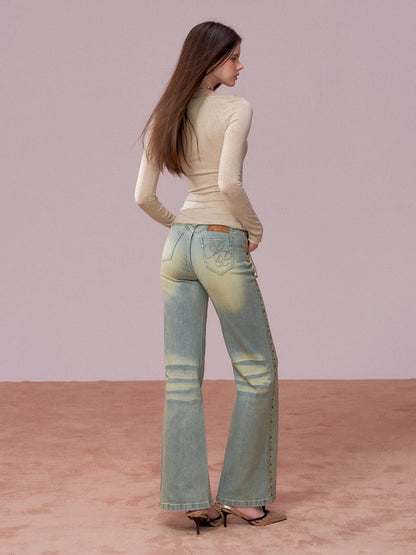 Straight-Leg Washed Denim Pants