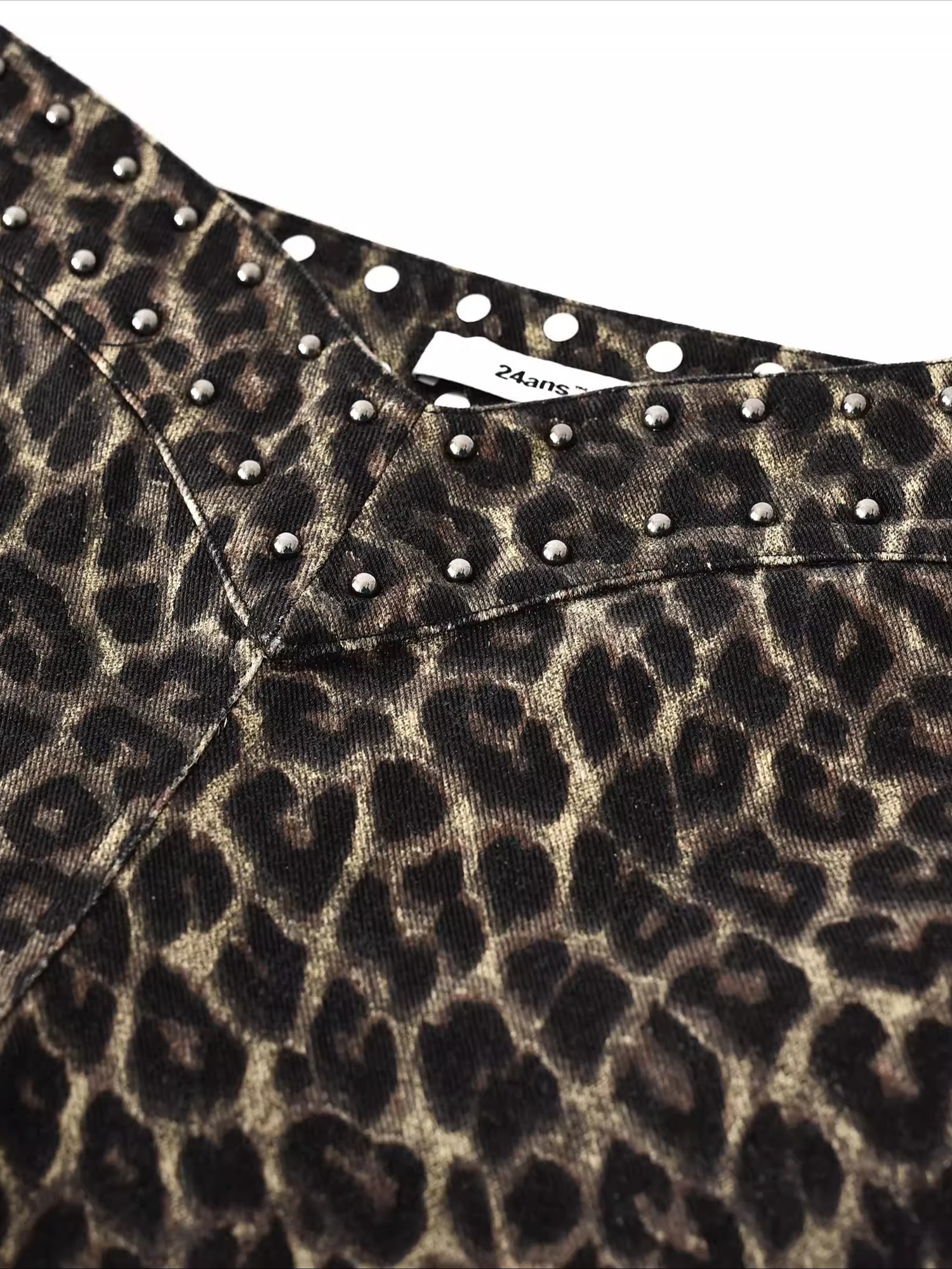 Studded Leopard-Print Micro-Flared Denim Pants