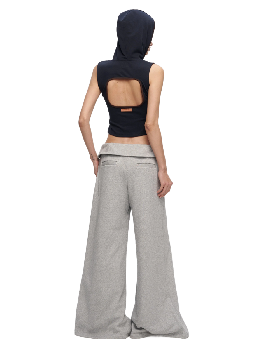 V-Cutout Hooded Sleeveless Trim Top In Dark Blue