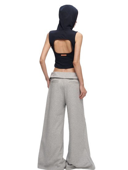 V-Cutout Hooded Sleeveless Trim Top In Dark Blue