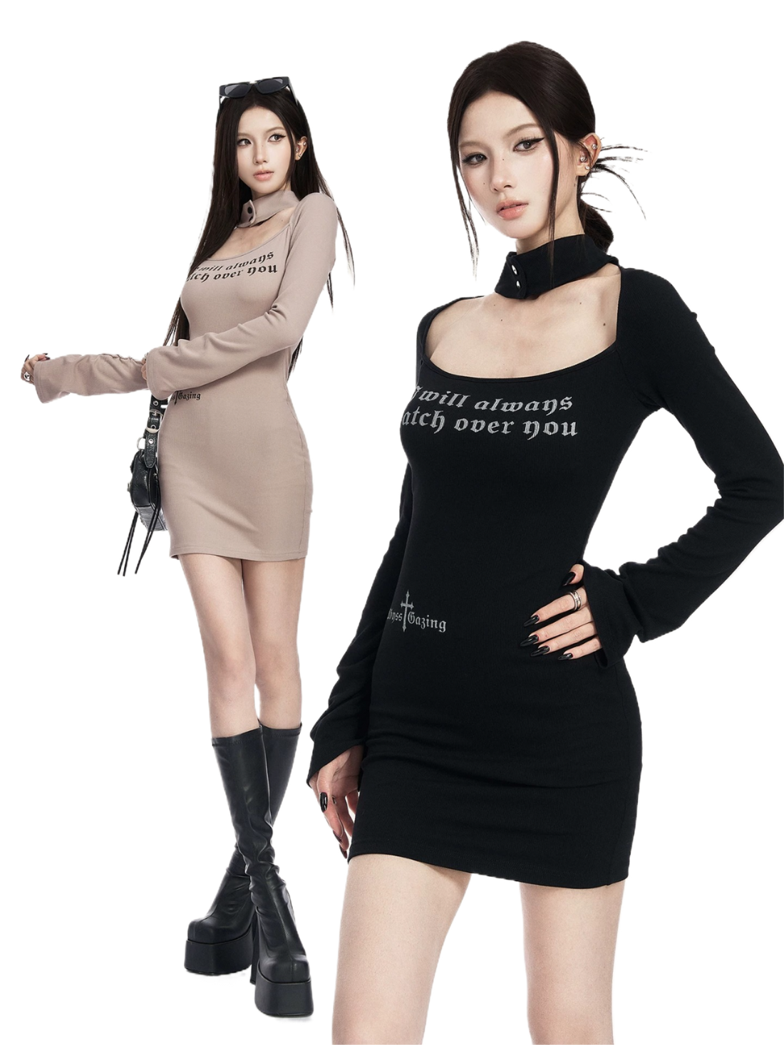 Square Neck Printed Bodycon Knit Dress