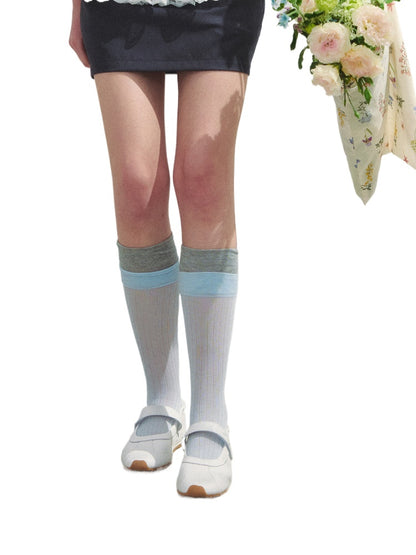 Color Block Miu Style Mid-Calf Socks