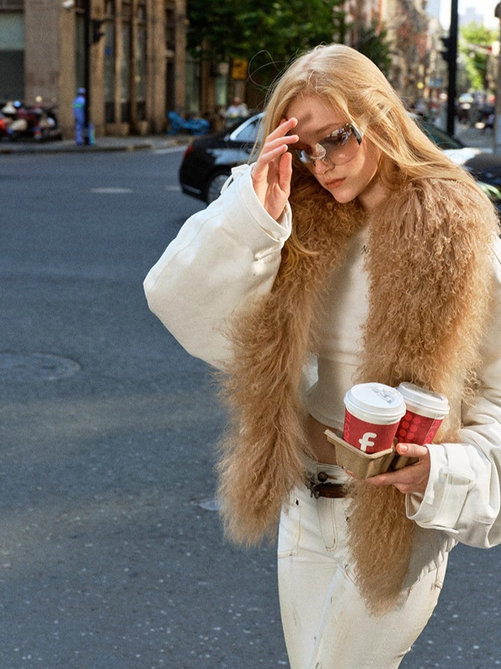 Polar Shearling Collar Denim Down Jacket