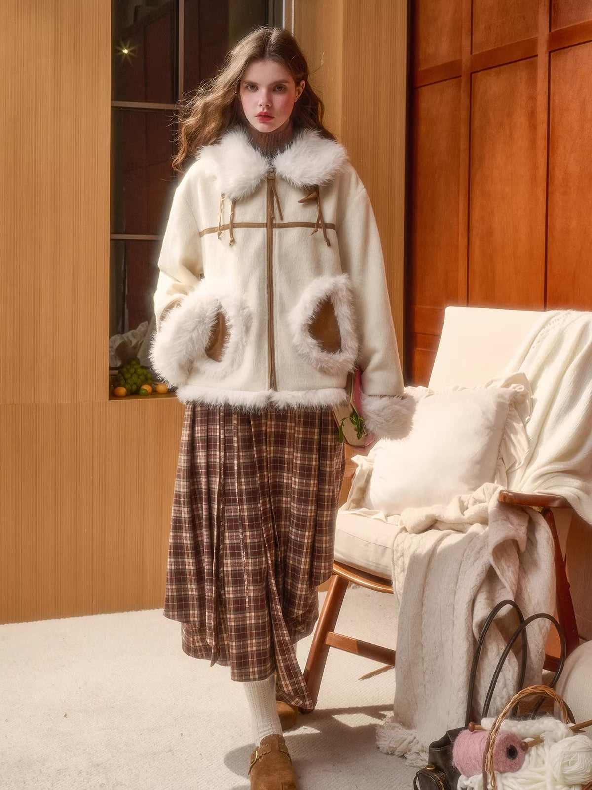 Wool-Blend Shearling-Style Oversized Jacket