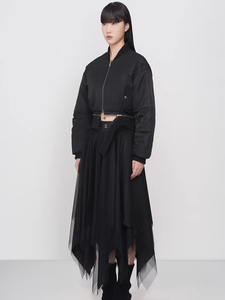 Elegant Asymmetric Paneled Mesh Skirt