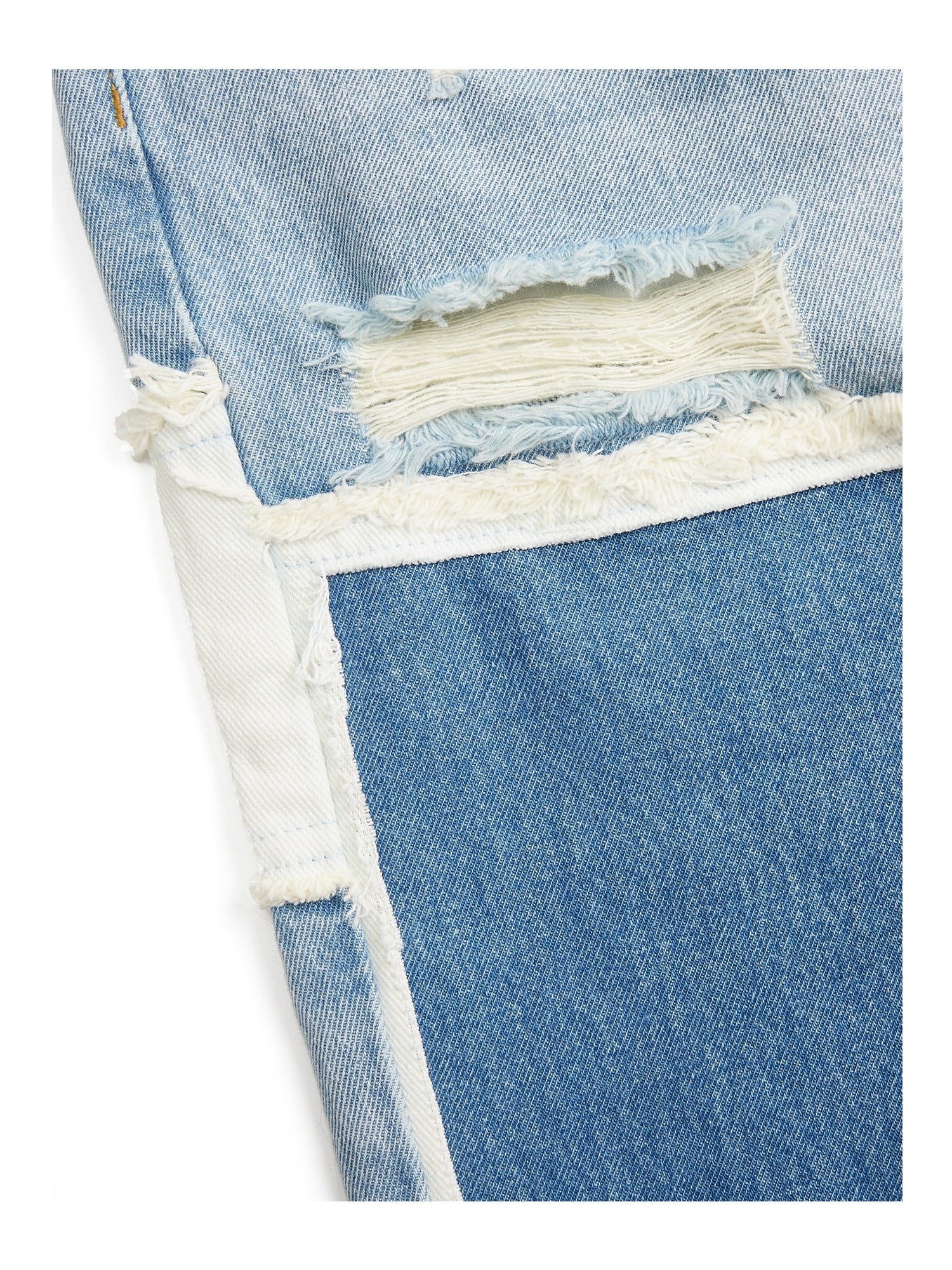 Asymmetric Patchwork Distressed Straight-Leg Jeans