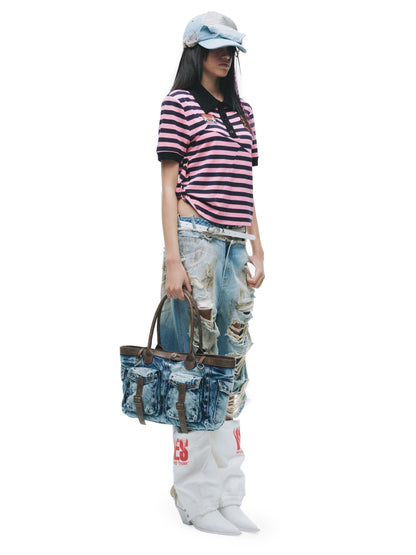 Patchwork Drawstring Adjustable T-Shirt