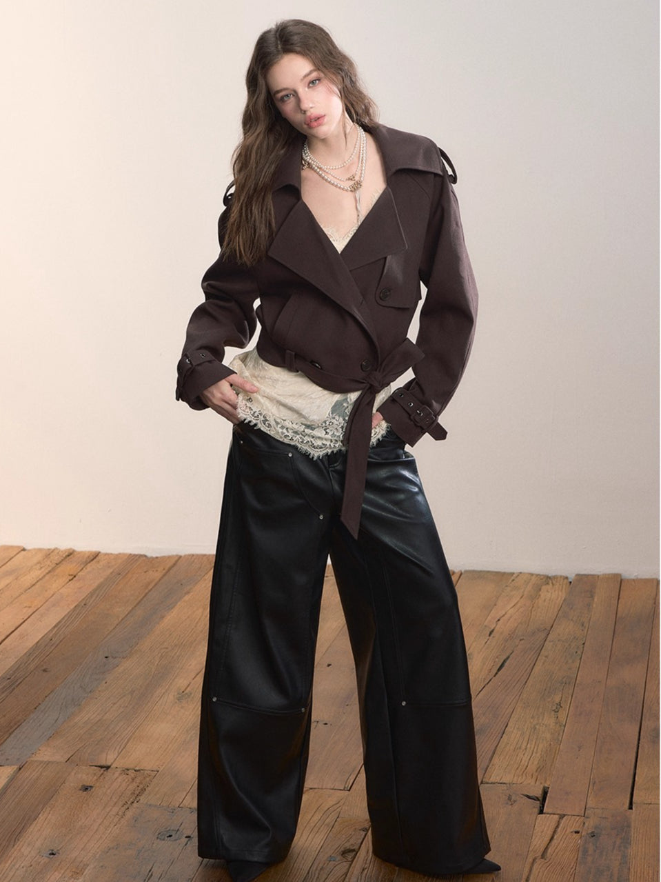 Gleam Rivet Strap PU Leather Pants