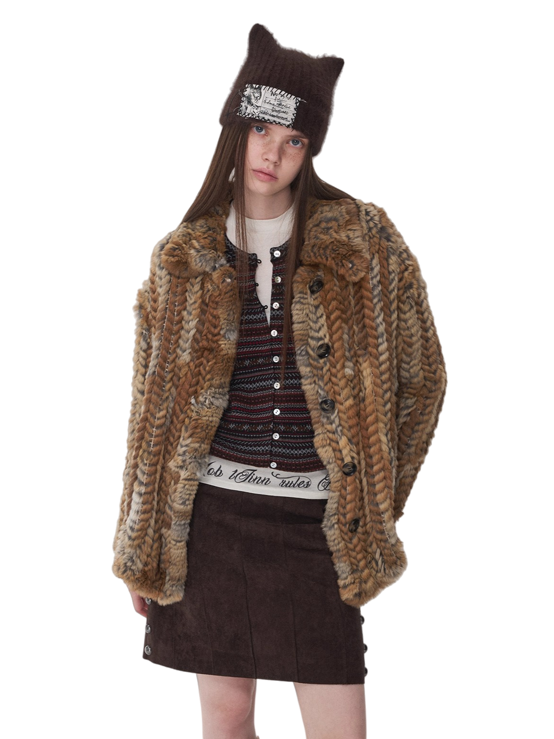 Melard Woven Rabbit Fur Shirt Jacket