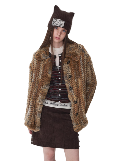 Melard Woven Rabbit Fur Shirt Jacket