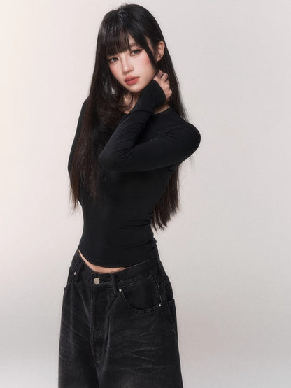 Waist-Cinching Long-Sleeve Crewneck Base Tee