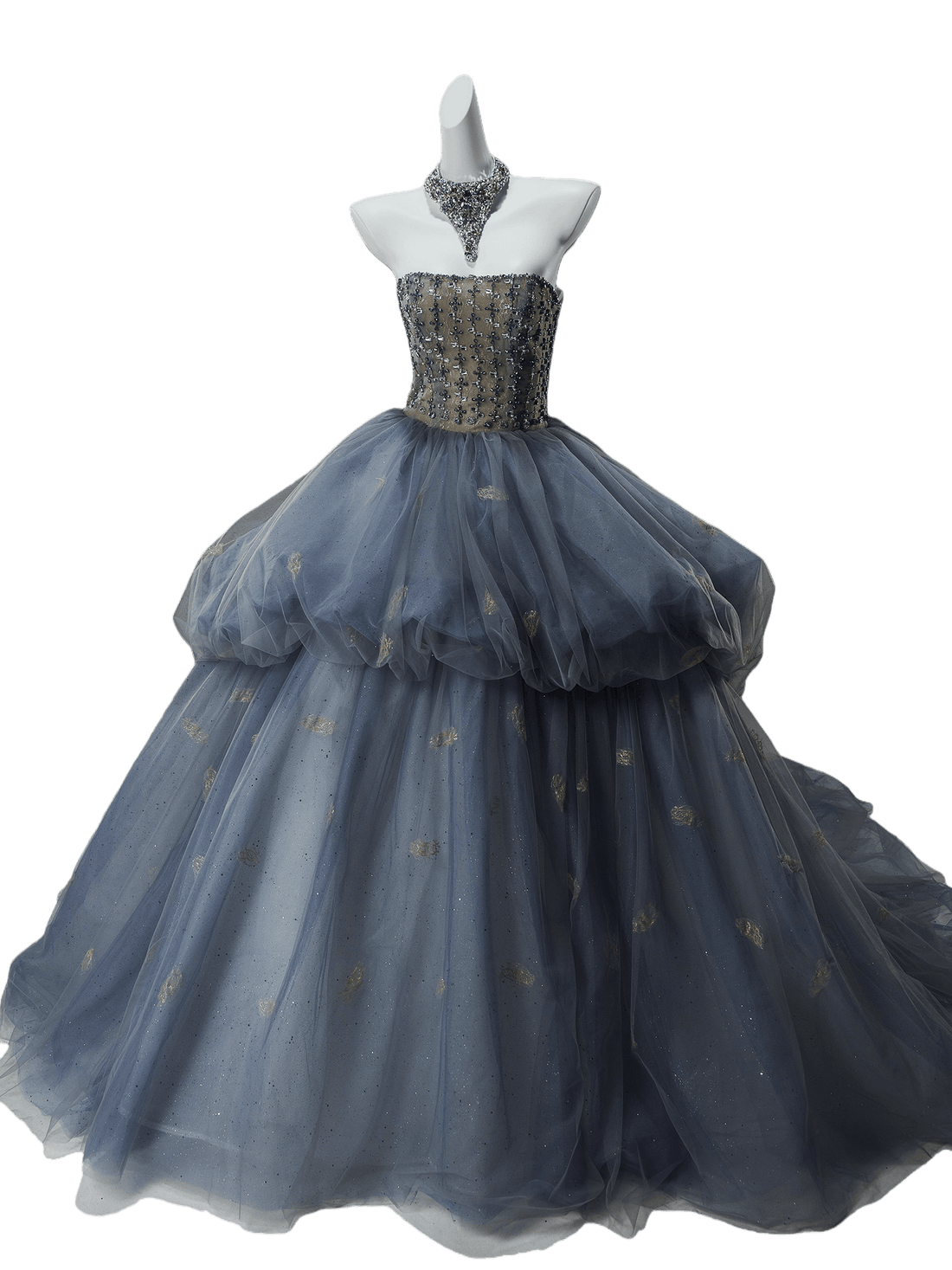Elf Couture Embellished Tulle Ball Gown with Beaded Bodice
