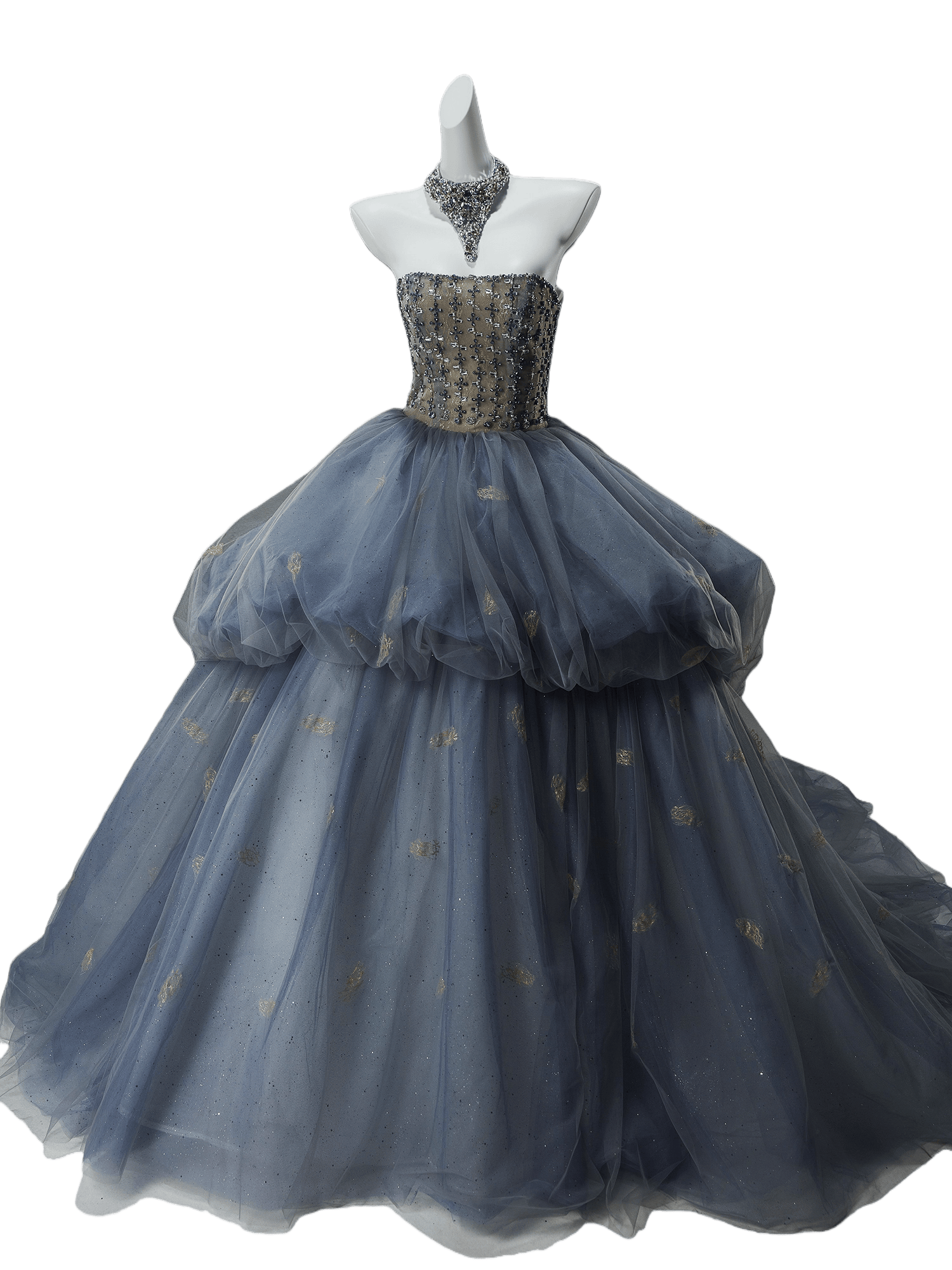 Elf Couture Embellished Tulle Ball Gown with Beaded Bodice
