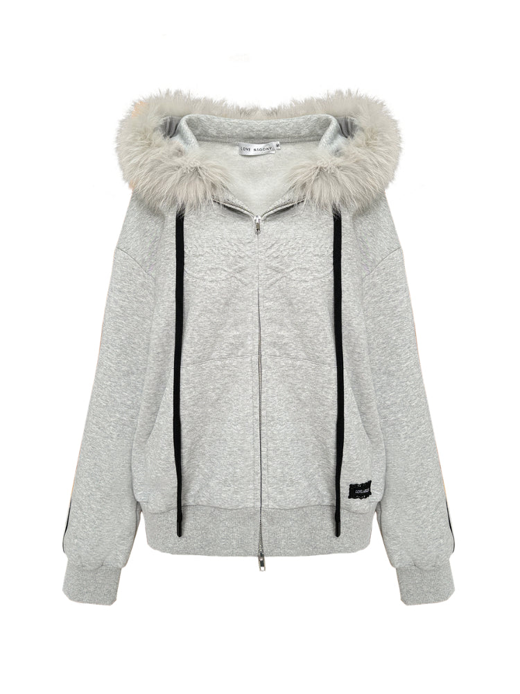 Gray Hooded Zip-Up Millennial Sweatshirt