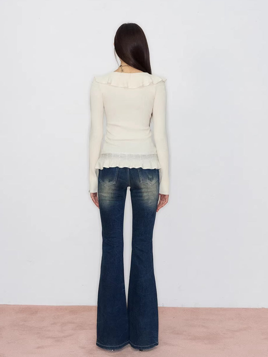 Faux Ruffle Detail Layered Knit Top