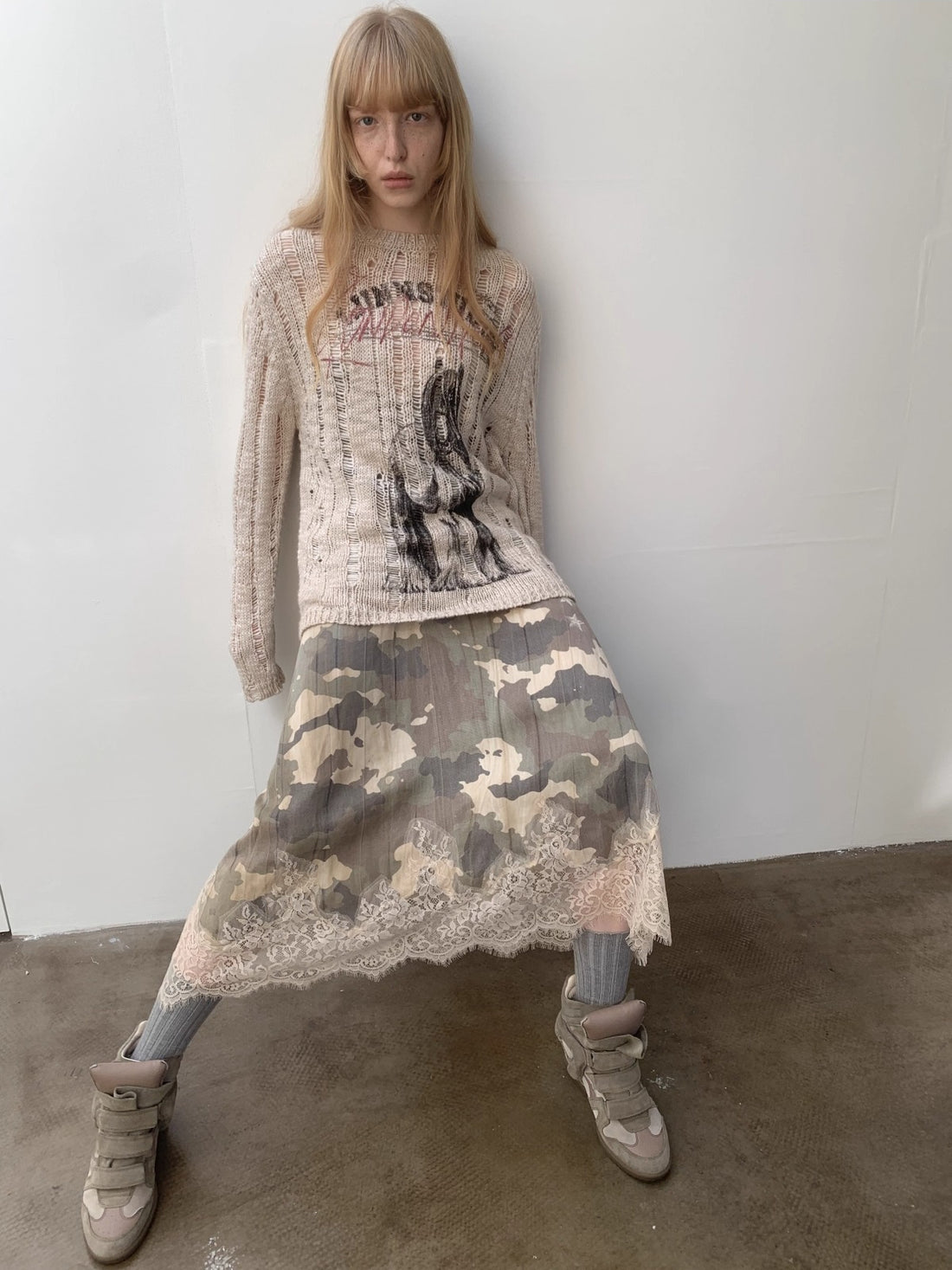 Icelandic Animal Pattern Open-Knit Sweater
